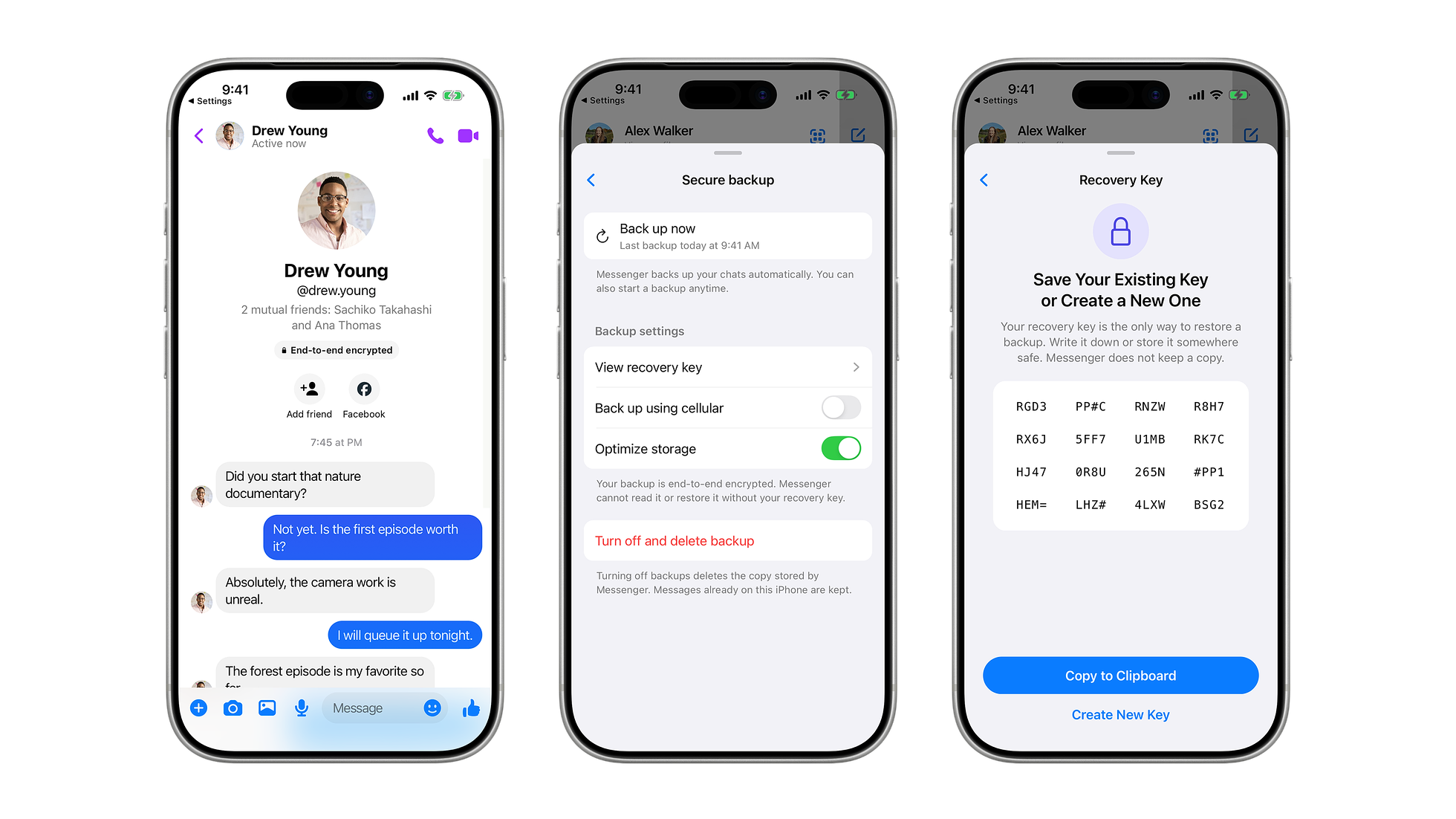 A Messenger personal chat with the end-to-end encryption notice and lock badge shown at the top of the conversation.